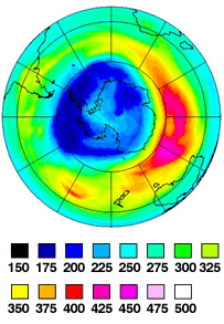 Envisat captures low ozone levels (measured in Dobson Units) over Antarctica, KNMI/ESA