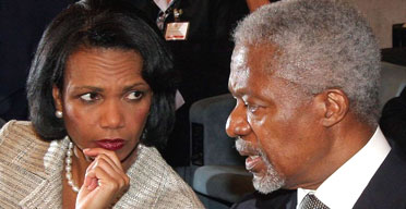UN secretary general Kofi Annan and US secretary of state Condoleezza Rice