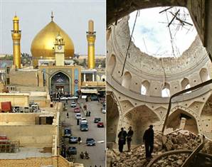 Sacrilege in Samarra: The shrines golden dome (left) was destroyed
